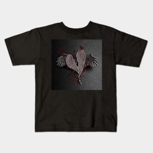 Dark WInged Heart Broken Graphic Art Design Anti-Valentines Day Kids T-Shirt